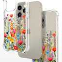 Hungo Compatible for iPhone 15 Pro Max Case for Women Clear Design Cute,Girly Girls Promax Colorful Bright Flowers Florals Field Seamless Summer Meadow Botanical