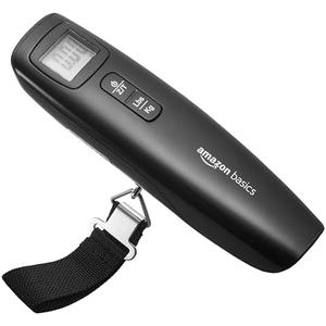 Amazon Basics Portable Digital Luggage Scale for Travel, Hanging Baggage Scale, Suitcase Weight Scale with Battery Included, Digital Display, Flexible and Sturdy Strap, 110 LBS Load, one Size, Black