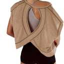 Kumufenc Women Short Sleeve Workout Shirts Open Back Tops Casual Yoga Y2k Athletic Gym Slouchy Crop Running Tees Size Small