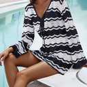 Eomenie Women Crochet Swim Cover Up Summer Bathing Suit Hollow Out Long Sleeve Dress Coverup Mesh Knit Beach Outfits Black&White (S)