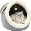 Lcybem Cat Beds for Indoor Cats - Rabbit-Shaped Cat Cave Bed with Hanging Toy,Super Soft Calming Pet Bed for Kitten,Small Dog,Warm Plush&Machine Washable&Removable Cotton Pad,Cat Hideaway
