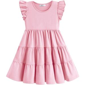 Arshiner Toddler Dress Girls Summer Ruffle Sleeve Tiered Swing Midi Casual Sundress with Pockets (2-3T, Pink)