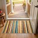 jinchan 2x3 Striped Rug for Entryway Washable Kitchen Rug Small Mat Non Slip Indoor Doormat Lightweight Low-Profile Decor Throw Carpet for Entrance Bathroom Laundry Room, Pine Dawn
