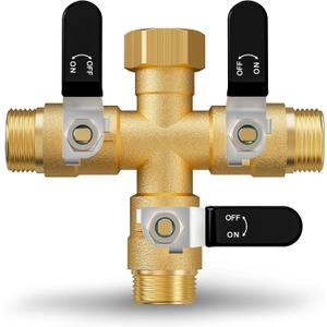 Garden Hose Splitter, 3 Way Heavy Duty Brass hose splitter, Water Hose Bib Spigot Splitter with 0.59" Full Flow Ball Valve Outlet & Shut-Off Valve 3/4'' Connector Outdoor Water Faucet Adapter