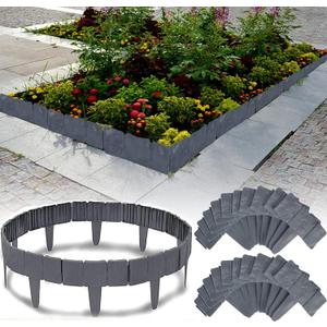 Garden Edging Border,33ft Plastic,Garden Edging for Landscaping,Flower Bed Edging Borders,Gray Imitation Stone Effect,Edging Border,Fence Border (33 FT, Grey, 1)