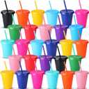 36 Pcs Glitter Reusable Tumbler with Straws and Lids,Plastic Cup with Lids and Straws Bulk,Water Bottle Iced Coffee Cold Drink Travel Mug,Colorful Cups for Party Birthdays (16 Oz/ 500 Ml)