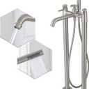 BWE Freestanding Bathtub Faucet Brushed Nickel Floor Mount Solid Brass Single Handle Modern Bathroom Tub Filler with Rotate Handheld Shower High Flow Mixer Tap