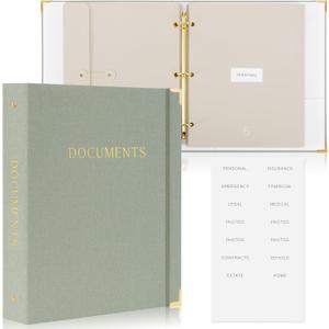Sturdy Document Organizer Set with Folders - Beautiful Linen 3-Ring Binder Safely Stores All Important Documents & Files in One Place - Easy to Use Expanding Storage Incl. Envelopes, Pockets & Labels