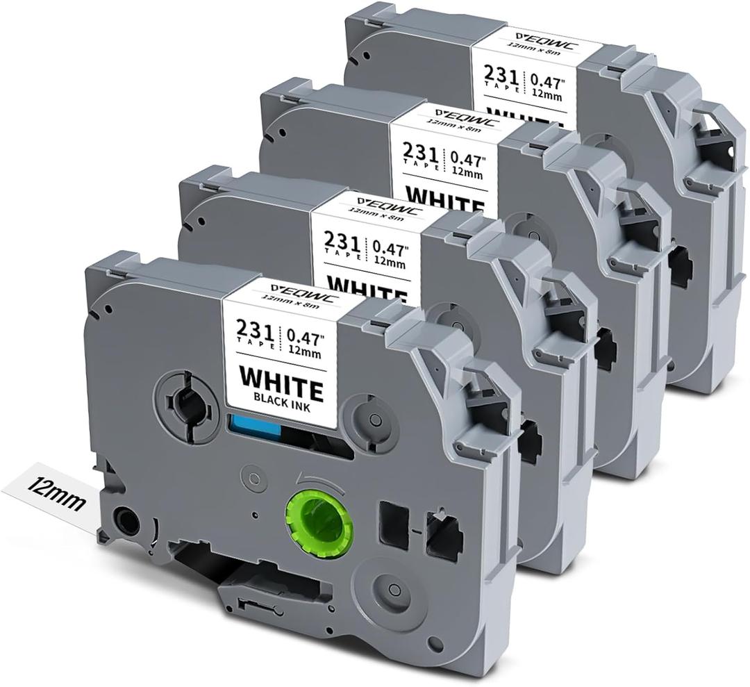 Tze Label Maker Refill Tz-231 Compatible for Brother Ptouch Tze-231 Tze231 12mm 0.47 Laminated White Tape 1/2 Inch Tz Tape for P Touch PT-D210 PT-H110 PT-D220 PT-D400 PT-H111 PT-D410, 4 Pack (Black on White) Tze Label Maker Refill Tz-231 Compatible for Brother Ptouch Tze-231 Tze231 12mm 0.47 Laminated White Tape 1/2 Inch Tz Tape for P Touch PT-D210 PT-H110 PT-D220 PT-D400 PT-H111 PT-D410, 4 Pack (Black on White)