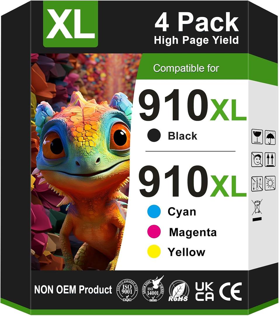 910XL 910 Ink Cartridge Replacement for HP 910XL Ink Cartridges Combo Pack | for HP910 HP910XL Ink 4-Pack Work with OfficeJet Pro 8010e 8015e 8020e 8025e 8028e 8035e 8015 8020 8030 8035 Printer