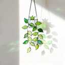 Plant Stained Glass,Green Plants Artificial Decor,Stained Glass Window Hanging,Faux Plant Suncatchers Decoration Plant Gift for Plant Lovers. (Flower Basket), Transparent, ZWT2008