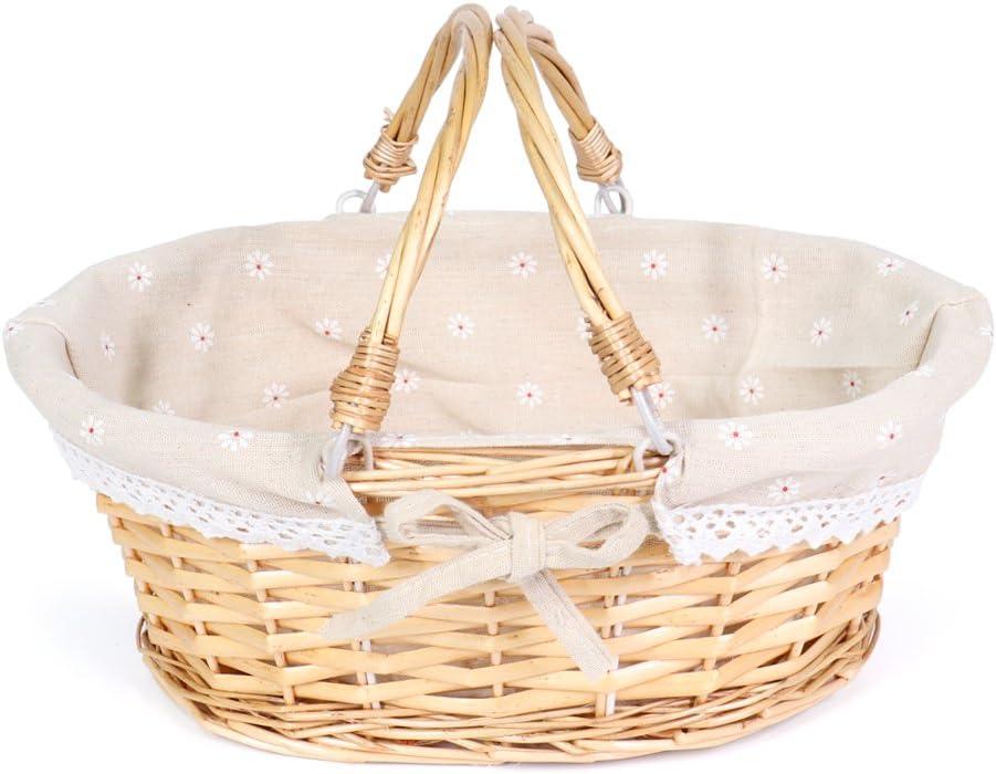 MEIEM Wicker Gift Baskets Empty Oval Willow Woven Picnic Cheap Easter Candy Storage Wine Basket with Handle Egg Gathering Wedding Basket (Natural) (Small)