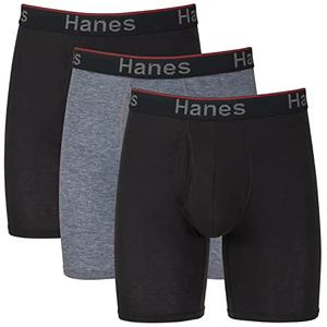 Hanes Total Support Pouch Men's Boxer Briefs Pack, Anti-Chafing, Moisture-Wicking Underwear, Odor Control (Reg or Long Leg), L