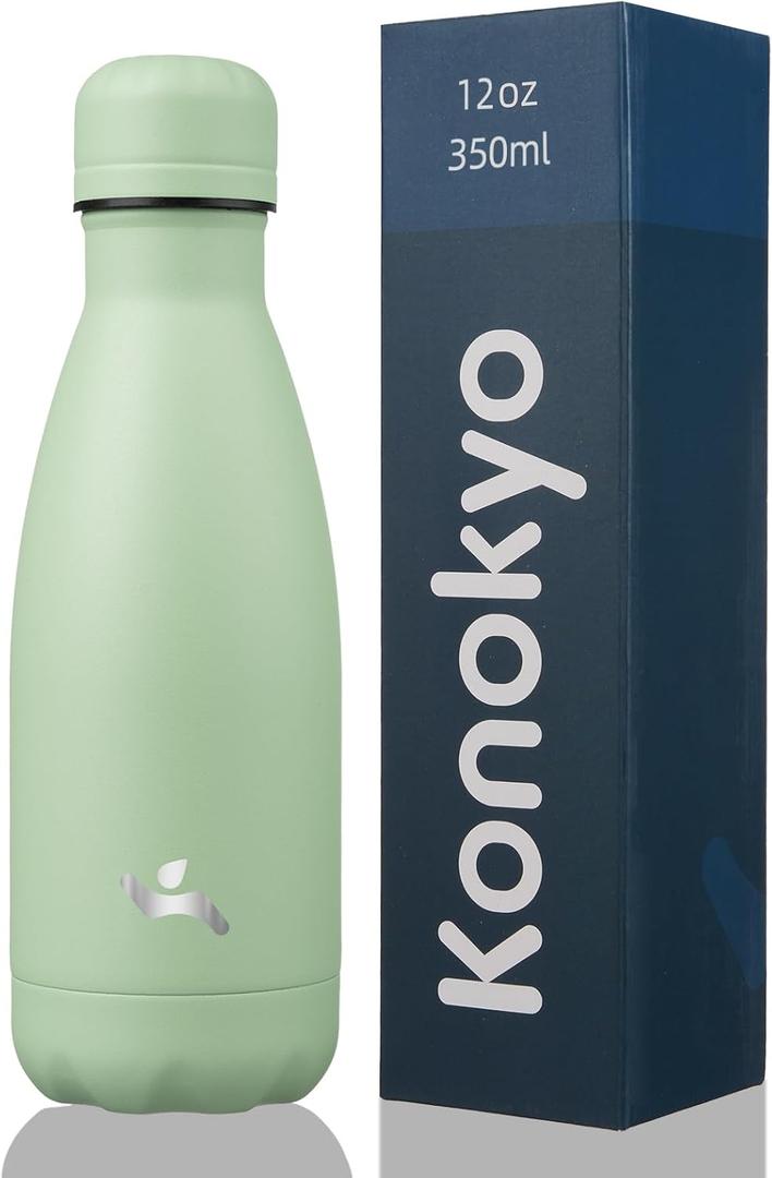 Insulated Water Bottles,12 oz Double Wall Stainless Steel Vacuum Metal Flask for Sports Travel, Macaron Green