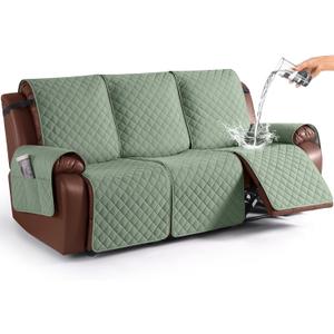 KinCam Waterproof Recliner Sofa Cover, Non-Slip Reclining Couch Covers for 3 Seat, Recliner Couch Cover Furniture Protector with Elastic Straps for Pets, Kids, Sage Green