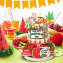 13 Pcs Summer Watermelon Tiered Tray Decor Set Farmhouse Wood Summer Wood Sign Hawaii Tiered Tray Decorations Tabletop Rustic Wooden Red Gnome Table Signs for Home Kitchen Table Decoration
