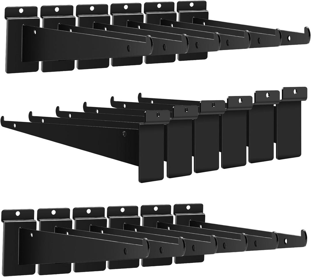 18 Pack Slatwall Shelf Bracket 12 inch, Heavy Duty Metal Shelf Brackets for Shelves,Black Slat Wall Shelf Bracket Slatwall Accessories with Lip for Slatwall Panels Shelving Display Home Commercial