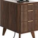 13" W Fluted Narrow End Table with 3 Drawers(Dark Walnut), 23.6"D x 13.4"W x 23.6"H