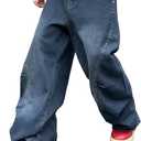 DFGIGT Men's Irregular Sutures Y2k Hip Hop Baggy Jeans Wide Leg Denim Pants Casual Loose Fit Trousers Streetwear (Blue, M)
