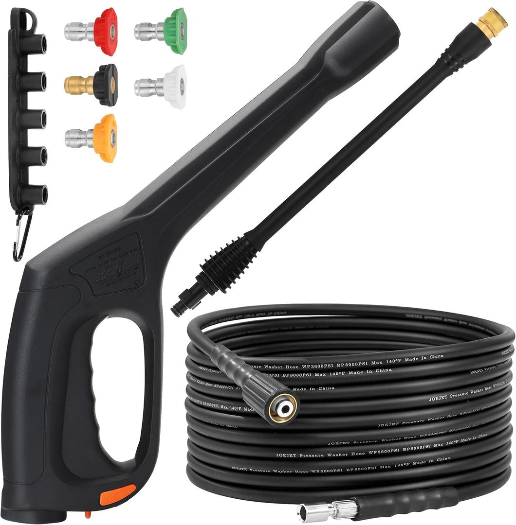 JOEJET Pressure Washer Spray and Hose 32FT, Extension Wand and 5 Nozzle Tips, Compatible with Some Portland Husky Black Decker Ford Pulsar ShopForce Taskforce Powerwasher Power Washer