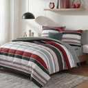 Monbix Full Size Comforter Set - 7 Pieces Bed in a Bag Full, Red and Black-Stripe Bedding Sets, All Seasons Comforter Bed Set with Sheets, Pillowcases & Shams