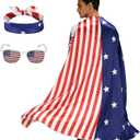 HAPNBCELE Adult 4th of July American Flag Cape Costume, Retro 80s USA Patriotic Outfit for 250th Anniversary Independence Day (New-flag, 150cm/59inchs)
