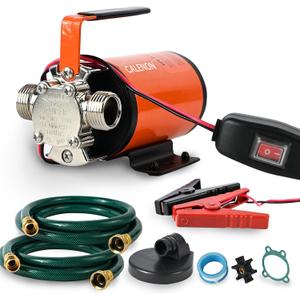 12V Water Transfer Pump, 330 GPH Portable Electric Utility Pump with On/Off Switch, 2 * 6ft Hoses Kit for RV, Marine, Garden, Pool, Aquariums Water Removal