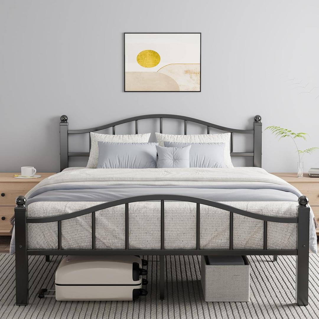 Queen Bed Frame with Headboard, Noise-Free Design & Underbed Storage Heavy Duty Metal Bed Frames with Headboard No Box Spring Needed/Tool-Free Assembly