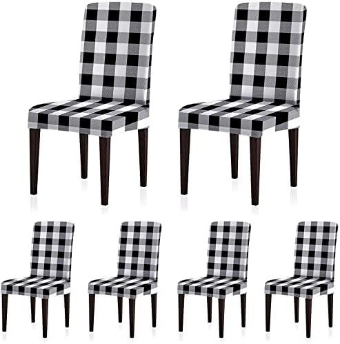 SoulFeel Set of 6 Buffalo Check Chair Covers, Removable and Washable Stretch Spandex Parsons Chair Seat Protector Slipcovers for Dining Room, Restaurant, Hotel, Banquet, Ceremony (Black/White Plaid)