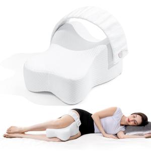 UJPFEO Knee Pillow for Side Sleepers,Leg Pillows for Sciatica,Knees,HIPS,Joints Between Legs,Back Pain Relief When Side Sleeping Spine Alignment Support for Knee Surgery Recovery,Removable Strap, White