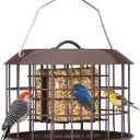 Kingsyard Squirrel Proof Suet Feeder, Cage Bird Feeders for Outdoors Hanging, All Metal, Double Suet Cake Capacity, Tray & Weatherproof, Brown