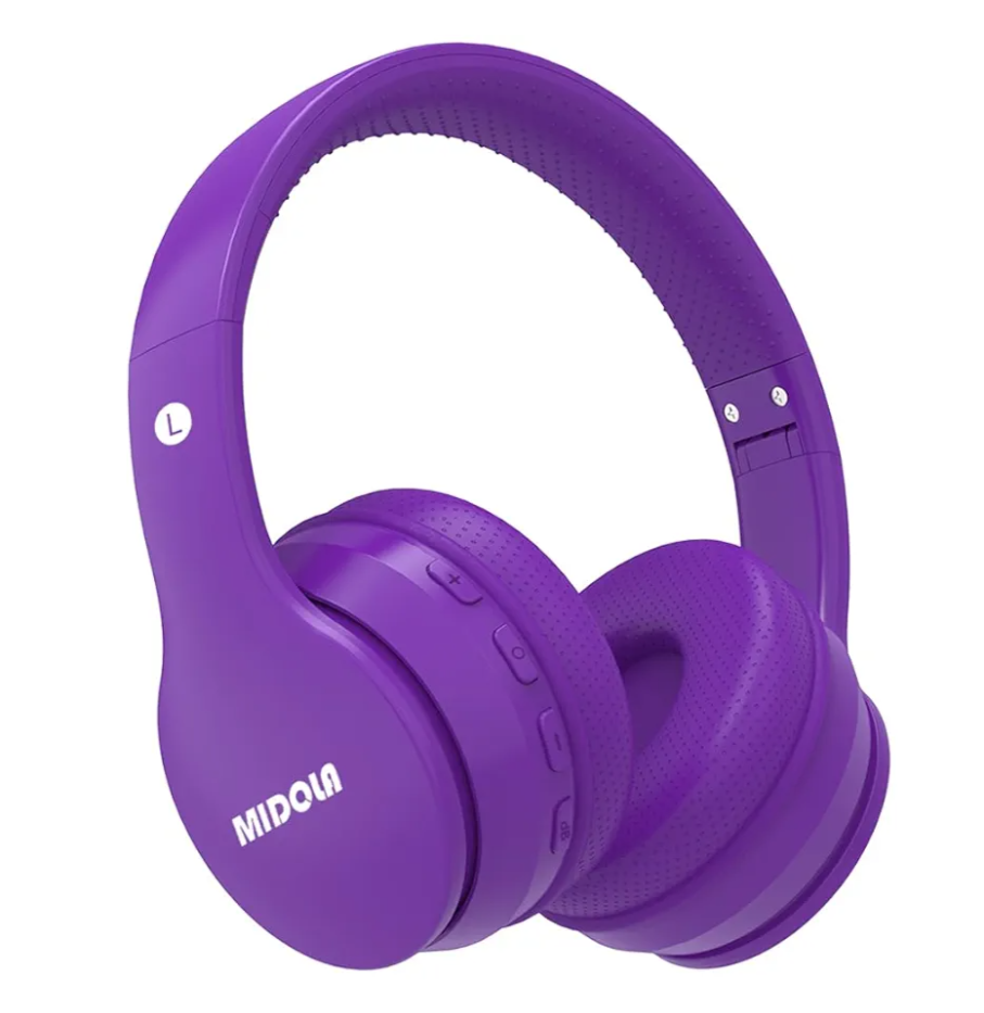 MIDOLA Kids Headphones Bluetooth 5.3 Wireless 60H Play Time Volume Limit 85/110dB Over Ear Foldable Protection Headset/Wired AUX Cord Mic for Child Boy Girl Travel School Phone Pad Tablet Purple