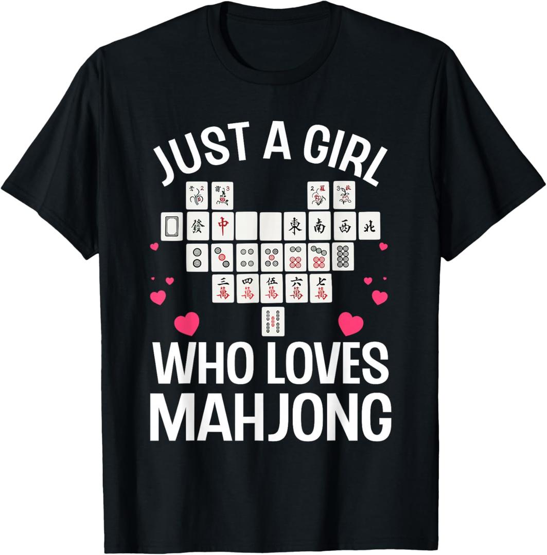 Funny Mahjong Design For Girls Women Chinese Mahjong Players T-Shirt, XL, Large