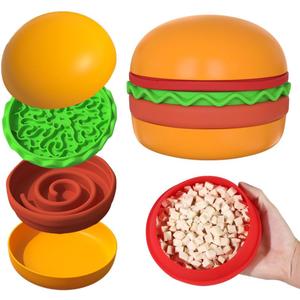 Multiple Use Pet Feeding Set, Cute Hamburger-Shaped, 5 Stackable Bowls for Small Dogs and Cats, Anti-Choking Slow Food Feeder, Raised Bowls, Travel Cat Bowls