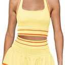 Yanekop Womens Tennis Skirt Set 2 Piece Workout Sets Golf Outfits Athletic Sets Cropped Tank Top and Skort with Shorts (Medium, Lemon Yellow)