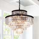 GMlixin Black Modern Crystal Chandelier Pendant Ceiling Lights Chandeliers Lighting Fixture for Dining Living Room Foyer Hallway 12-Lights (Dia 24 Inch)