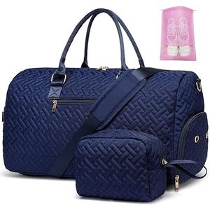Duffle Bag for Travel, Weekender Bag with Shoe Compartment, Carry On Overnight Bag for Women with Toiletry Bag, Gym Bag with Wet Pocket, Hospital Bags for Labor and Delivery Beige