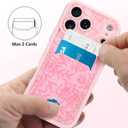 MZELQ Compatible with iPhone 17 Pro Max Case 2025 Silicone Card Holder, Cute Pattern Rose Flower Floral Cover for Girls Women -Pink