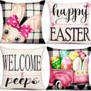 Geefuun Easter Pillow Covers 18x18 Set of 4 - Easter Decorations Throw Couch Pillow Cases for Home Holiday Linen Zipper Pillowcase Party Decor