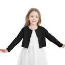 Girls' Long Sleeve Knitted Bolero Cardigan Kids Button Closure Shrug Sweaters Cropped Jacket Cover Up Tops Black, Size 11-12