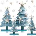 Barydat 4 Pcs Blue Coastal Summer Table Decorations Wooden Ocean Themed Tree Centerpieces Table Decoration for Summer Party Home Indoor Home Kitchen Office Room Decor