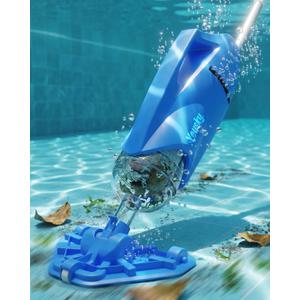 Cordless Pool Vacuum for Above Ground & Inground Pools, 18.5GPM Suction with 2 Brush Heads for Leaves, Debris, with Telescopic Pole Back-Friendly Cleaning, Hot Tub Spa Handheld Cleaner (Blue)