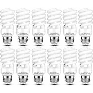E26 CFL Light Bulbs 13Watt, T2 Spiral Soft White 2700K 900lm E26 Medium Base Compact Fluorescent Light Bulbs, UL Approved, 120v 60Hz, Self Ballasted CFL Bulbs (60Watt Equivalent), Pack of 12