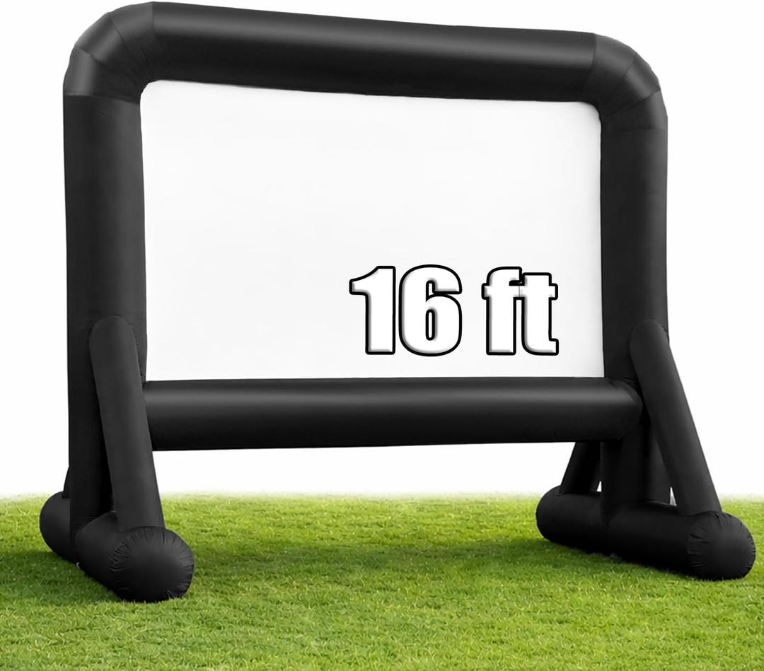 16 FT Inflatable Projector Screen for Outdoor Movies - Easy Setup Blow-Up Screen with Quiet Fan for Outdoor Movie Nights, Backyard Events, and Parties (Dual Support)