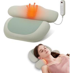 Neck Massager with Heat, Cordless Rechargeable Neck Traction Massage Pillow with Air Compression, FSA Eligible,Neck Stretcher Pillow, Digital Display Remote, Ergonomic Cervical Support for Home Office