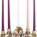 Needzo Advent Candle Holder, Gold Tone Holy Family Nativity Scene Centerpiece, Indoor Christmas Season Decoration, 11 x 6.5 Inches
