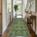 2x5 Green Vintage Washable Runner Rugs for Hallway Kitchen Boho Hallway Carpet Low Pile Non-Slip Retro Distressed Accent Throw Rug for Entryway Bathroom Bedroom Green