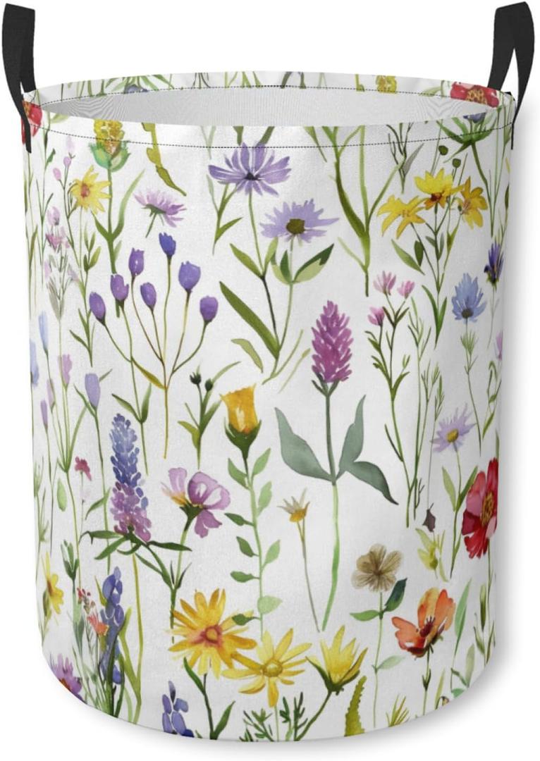 Laundry Basket Wildflower Meadow Collapsible Laundry Hamper with Handles Clothes Storage Bin for Household Bedroom Bathroom College Dorms