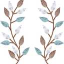 Zhengmy 2 Pieces Metal Tree Leaf Wall Decor Vine Olive Branch Leaf Wall Art Living Room, Hallway Wall Decor Outdoor Decoration(Blue Brown Colors)