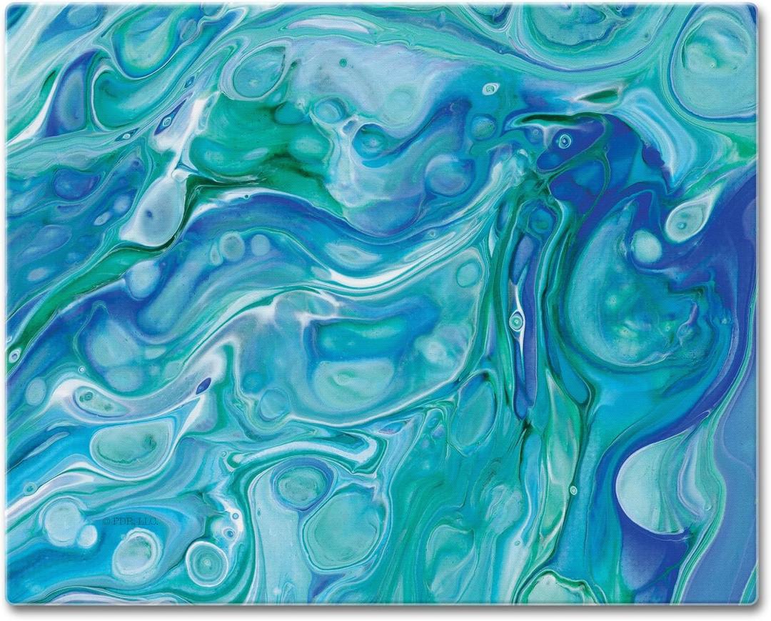 CounterArt Ocean Vibe Blue Swirls 3mm Tempered Glass Cutting Board Manufactured in the USA Serving Board Charcuterie Board 12" x 15"